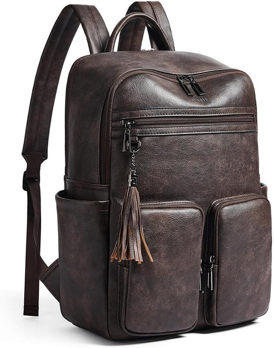 Shrrie Laptop Backpack for Women 16 Inch,Vegan Leather Travel Backpack Purse Work Business Computer Backpacks Teacher Nurse College Laptop Bookbag Casual Daypack,Two-toned Coffee