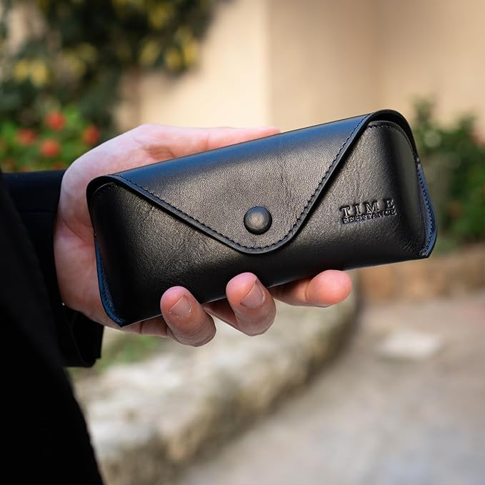 Time Resistance Leather Glasses Case - Hard Shell Leather Eyewear Holder – Sunglasses Case Handmade in Italy