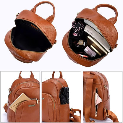 Blofinche Women's Genuine Leather Backpack Purse, 12.9 Inch Laptop Backpack with Anti-Theft Pocket, Stylish Leather Bag for Work & College, Fashion Brown