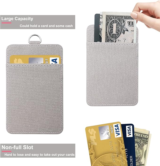 Life-Mate ID Badge Holder with 1 Clear ID Window, 1 Credit Card Slot and PU Leather Lanyard for Badge, Credit Cards, College ID Cards in Glitter Gray
