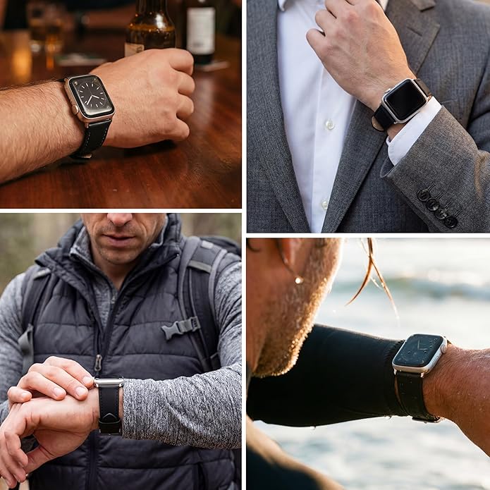 BARTON WATCH BANDS - Top Grain Leather Watch Bands Compatible with Apple Watch Models - 1, 2, 3, 4, 5, 6, 7, 8, 9, 10, SE, Ultra & Ultra 2