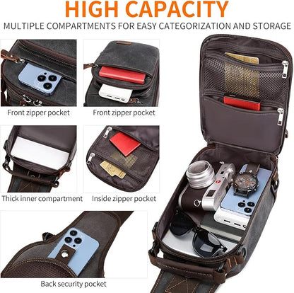 Nerlion Sling Bag for Men Waxed Canvas Crossbody Bag Chest Bag Water Resistant Shoulder Bag Casual Daypack