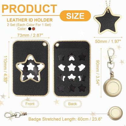 PATIKIL Retractable Badge Holders, 2 Pcs Cute Leather ID Holder with Badge Reels Keychain ID Card Clip Protector Cover for Women Work Office Business Trip, Brown/Black