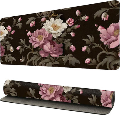 Luxury Peony Blooms Desk Mat, PU Leather Desk Pad with Non-Slip Base - Large Office Keyboard Mat for Women, Ideal Gift for Home & Gaming Setup （31.5 * 15.75in）