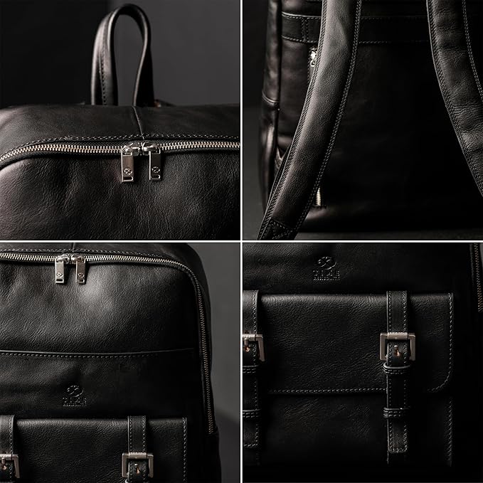 Time Resistance Leather Backpack Vintage Rucksack Purse for Laptop up to 15 in Black