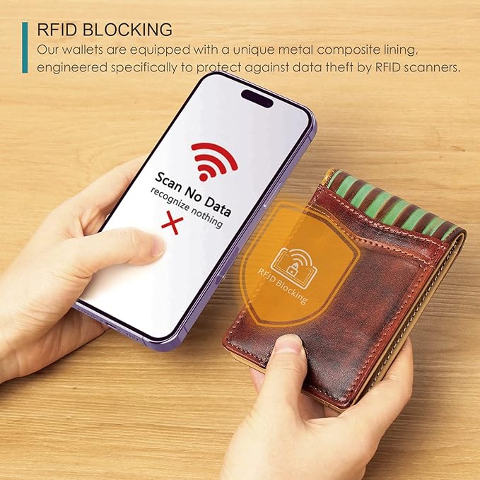 Pefiam Full Grain Leather Bifold Wallet for Men - 12 Slots, RFID Blocking - USA Flag, Brown