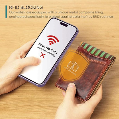 Pefiam Full Grain Leather Bifold Wallet for Men - 12 Slots, RFID Blocking - USA Flag, Brown