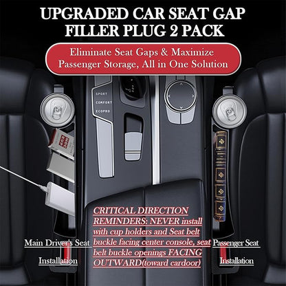 Car Seat Gap Filler Set of 2, Upgraded Car Side Seat Gap Fillers with Organizer, Cup Holder & Hook Function, Inserts Between Front Seats Console Catcher 4in1 Gap Stopper Fill Plug Storage Box (Black)