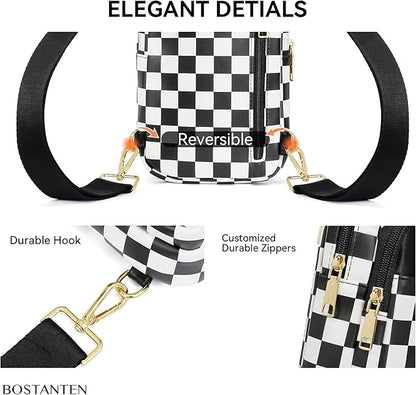 BOSTANTEN Sling Bag Quilted Crossbody Bags for Women Cross Body Purse Leather Fanny Pack with Adjustable Guitar Strap