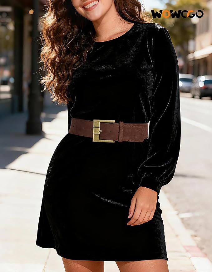 Women Wide Leather Belts for Dresses 1.9" Chunky Western Vintage Thick Suede Waist Belt with Brass Buckle