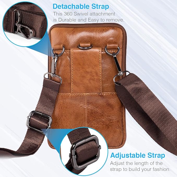 Hengwin Genuine Leather Crossbody Bag for Men/Women, Small Messenger Bag Cell Phone Purse Shoulder Holster Passport Pouch