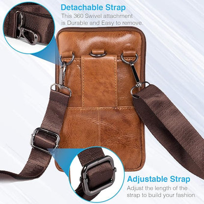 Hengwin Genuine Leather Crossbody Bag for Men/Women, Small Messenger Bag Cell Phone Purse Shoulder Holster Passport Pouch