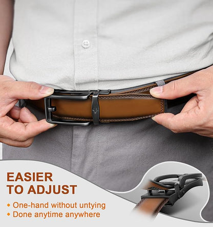 BULLIANT Men Ratchet Belt 2 Pack, Click Sliding Leather Belt Adjustable for Gift Men Dress Casual Jeans 1 3/8,Cut for Fit