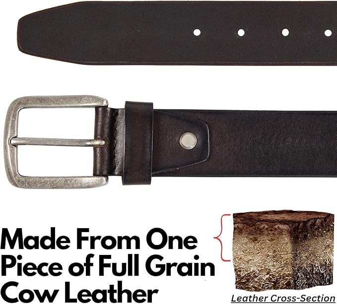 Real Full Grain Harness Cow Leather Belt for Men 38mm Width Casual Retro look Vintage style Handmade Valentine Gift