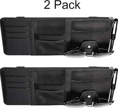 Boao 2 Packs Car Sun Visor Organizer, Sunglasses Holders for Car Sun Visor PU Auto Interior Accessories Storage Travel Document Holder with Multi Pocket (Black, 12.2 x 6.1 Inches)