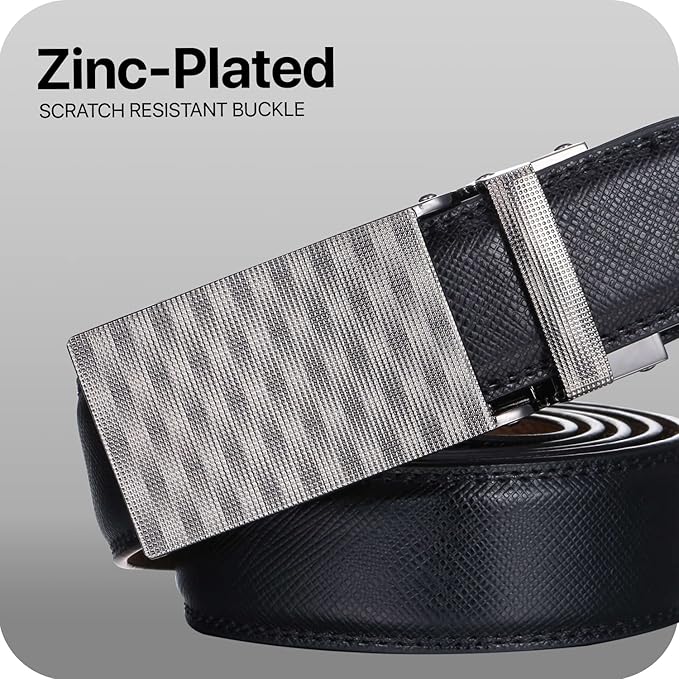 Marino Avenue Ratchet Belt for Men. Adjustable Leather Dress Belt with 38 Easy to Click Into Place Ratchet Closures.