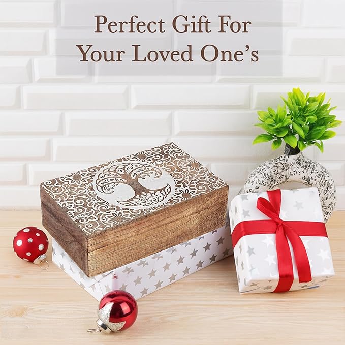Ajuny Tree of Life Pattern Decorative Box Keepsake Trinket Holder Treasure Chest Jewelry Organizer for Necklaces Watch Storage Boxes Great for Gift- 8X5 Inch