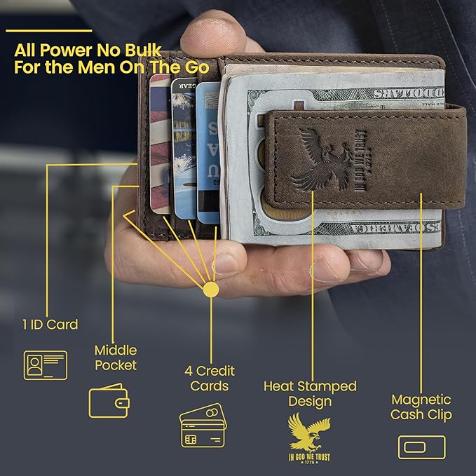 BULL GUARD Magnetic Money Clip Men's Wallet Crafted from Genuine Leather, Slim Front Pocket Minimalist Card Case RFID Secure | Magnetic Money Clip, Slim, Front Pocket, Minimalist, Card Case