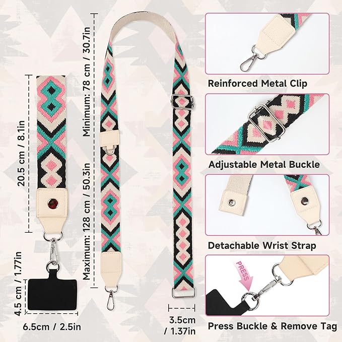 FUVLIFE Phone Lanyard Crossbody Wrist Strap, Adjustable Clip and Go Strap for Phone with Wallet Crossbody, Phone Strap with Zippered Pouch, Universal Hands-Free for All Cell Phone