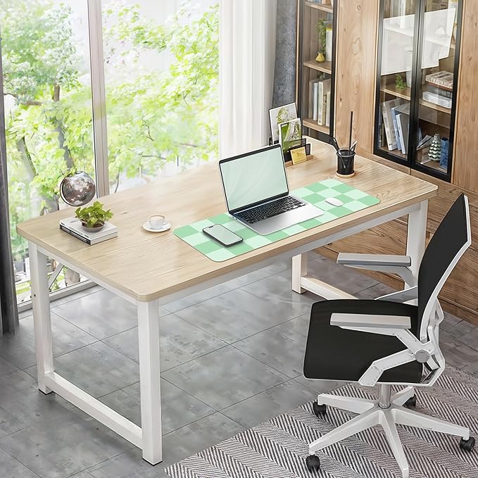 Non-Slip, Waterproof PU Leather Mouse Pad & Desk Blotter - Easy Clean Laptop Mat for Work/Home/Decor (31.5" x 12") (White Green, 31.5in*12in)