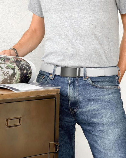CHAOREN Mens Belt - Mens Ratchet Belt Leather 1 3/8" for Dress Pant - Micro Adjustable Belt Fit Everywhere