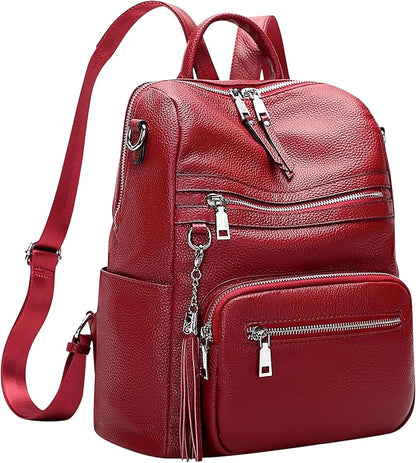 ALTOSY Genuine Leather Backpack Purse for Women Large Shoulder Bag With Laptop Compartment Multiple Pockets(S106 Red)