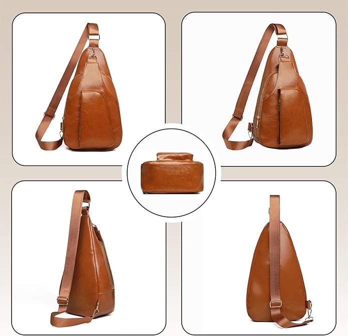 Sling Bag Set, PU Leather Sling Bag, Multi-Zipper Design for Travel, Outdoors, Valentine’s Day Gifts
