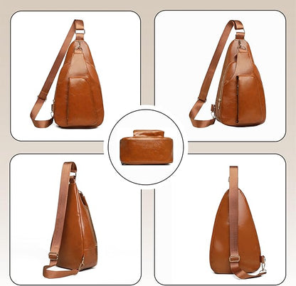 Sling Bag Set, PU Leather Sling Bag, Multi-Zipper Design for Travel, Outdoors, Valentine’s Day Gifts