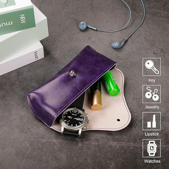 LogHog Portable Leather Glasses Case,Flexible Sunglasses Pouch Slim Case for Women Men Horizontal Eyeglass Case