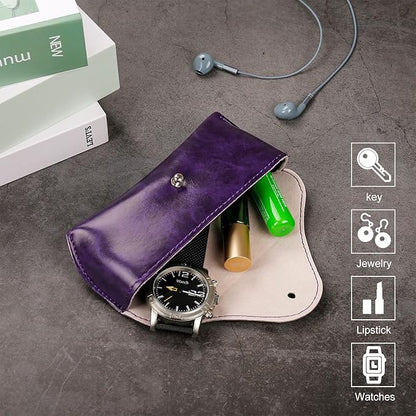 LogHog Portable Leather Glasses Case,Flexible Sunglasses Pouch Slim Case for Women Men Horizontal Eyeglass Case