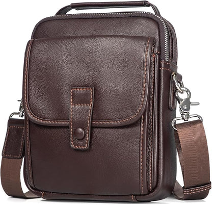 Augus Leather Small Messenger Bag For Men Crossbody Handbag Shoulder Sling Travel Bags for Men Purse Daypack Magnetic Buckle