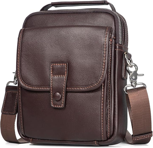 Augus Leather Small Messenger Bag For Men Crossbody Handbag Shoulder Sling Travel Bags for Men Purse Daypack Magnetic Buckle