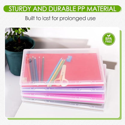 8 Pack Paper Storage Boxes, Scrapbook Paper Storage Fits 8.5" x 11.5" A4 Letter, Stackable Plastic Paper Storage with Snap for Protecting Scrapbooks, Photos, Game Card, Office Supplies, Files