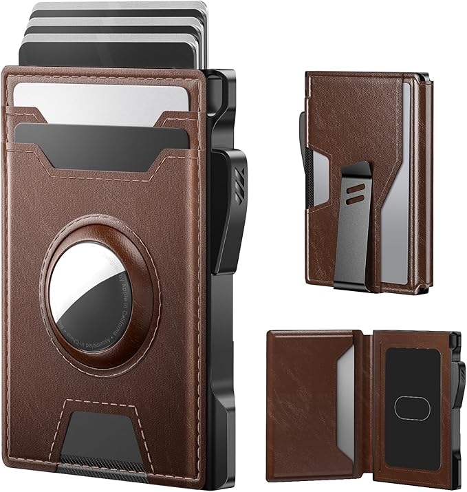 typecase AirTag Wallet for Men: Compatible with Apple AirTag (1st & 2nd Generation), RFID Blocking, Genuine Leather, Slim & Minimalist Design,13 Cards Capacitiy | ID Window | Money Clip (Brown)