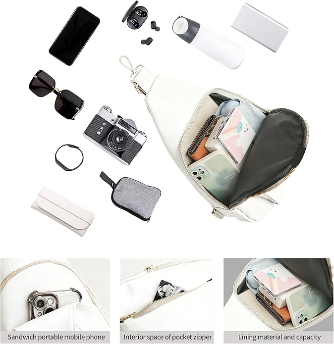 Sling Bag Set, PU Leather Sling Bag, Multi-Zipper Design for Travel, Outdoors, Valentine’s Day Gifts