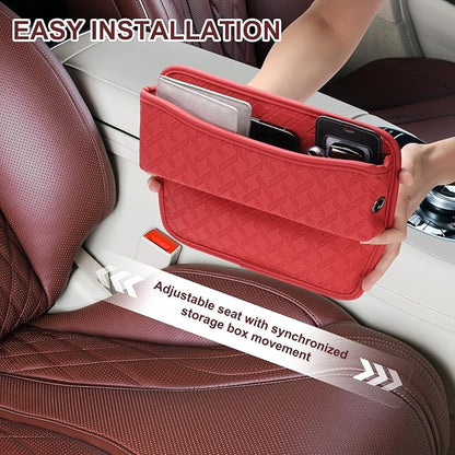 HARFINGTON 2pcs Car Seat Gap Filler Organizer 11.5 x 8 x 2.1 Inch Leather Universal Car Organizer Storage Box Between Seat and Console for Phone Sunglasses Keys, Orange