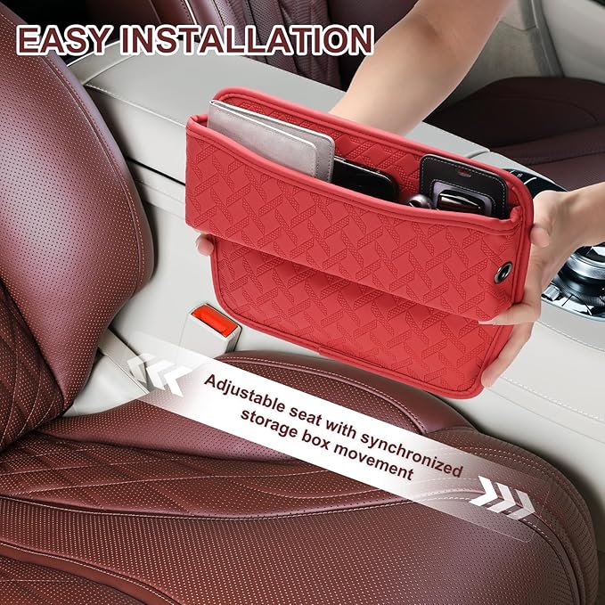 HARFINGTON 2pcs Car Seat Gap Filler Organizer 11.5 x 8 x 2.1 Inch Leather Universal Car Organizer Storage Box Between Seat and Console for Phone Keys, Dark Green