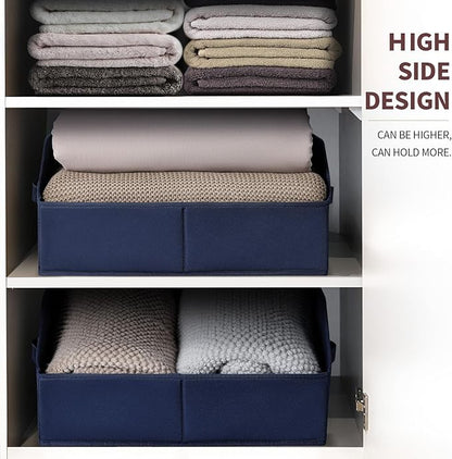 Homsorout Closet Baskets for Shelves Trapezoid - Decorative Storage Baskets with Handle, Closet Bins for Organization, Shelf Storage Bins for Clothes, Books, Home, Office, 4 Pack, Navy Blue