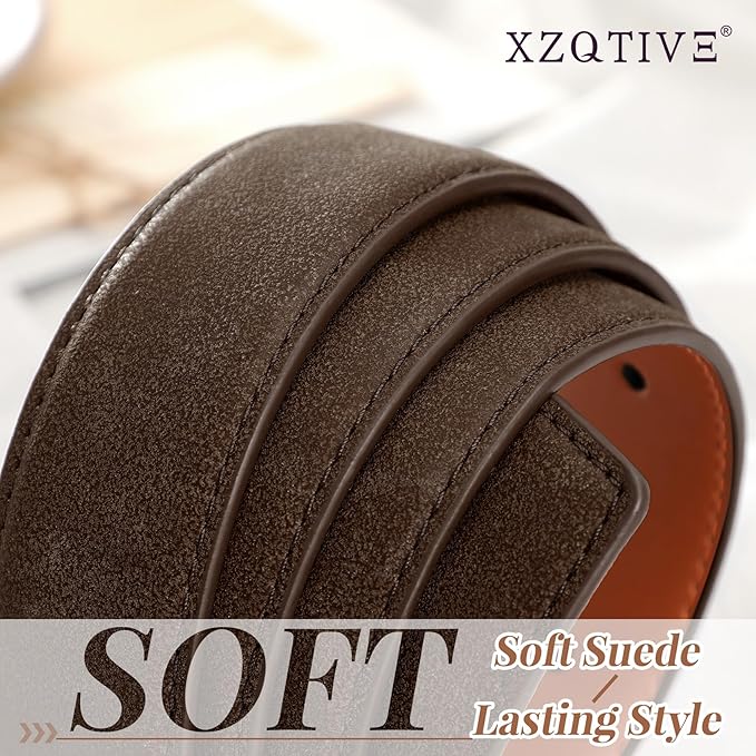 XZQTIVE Mens Suede Belt - 1 3/8" Genuine Leather Dress Belt for Jeans Dress Handmade Classic Every Day Belt