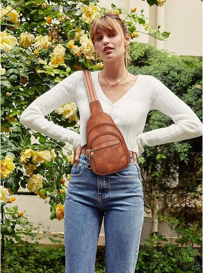 BOSTANTEN Small Sling Bag for Women Leather Crossbody Bags Fanny Pack Chest Bag for Travel
