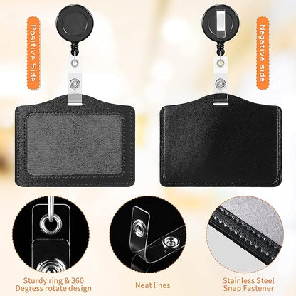Tenare 12 Sets Retractable Badge Reels Multicolor Name ID Card Holder PU Leather Business Badge Holder Decorative with Clip for Students, Teachers, Nurses, Doctors