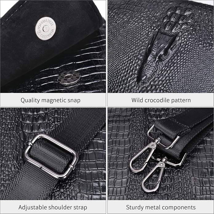 NIUCUNZH Leather Flap Messenger Bag for Men Small Crossbody Shoulder Bag,Novelty Crocodile Embossed