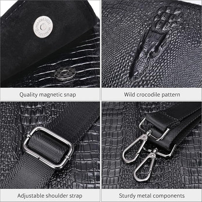 NIUCUNZH Leather Flap Messenger Bag for Men Small Crossbody Shoulder Bag,Novelty Crocodile Embossed