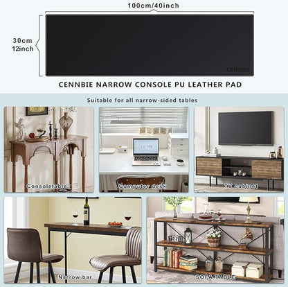 CENNBIE Console Table Leather Cover - 39.4 x 11.8 Inches Sofa Table Narrow Long Mat - TV/Media/Gaming/Center Console Table Protector Pad for Narrow Side Table, Sideboard, Entryway Table (Black)