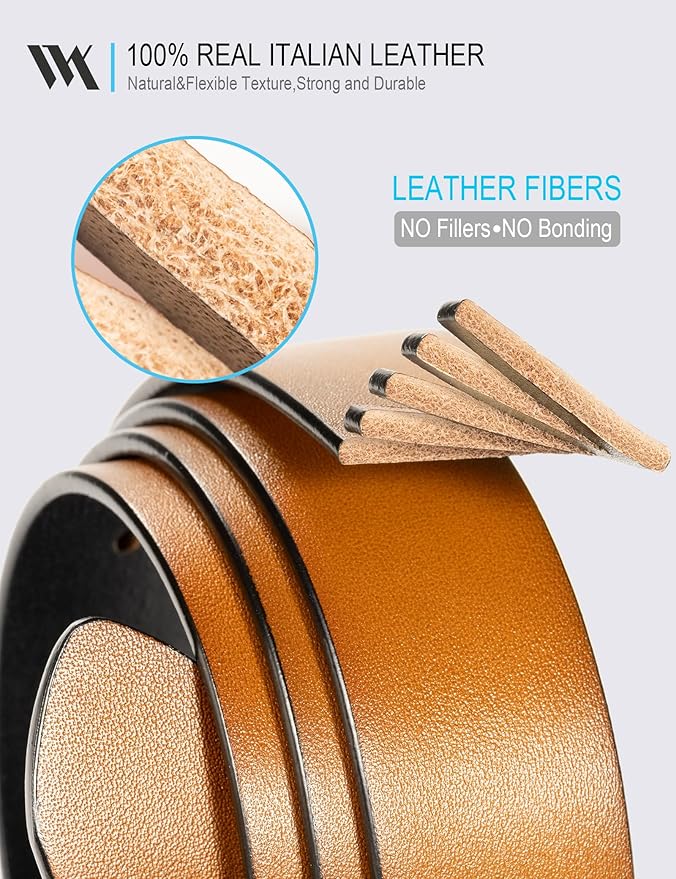 WOLFANT Two-in-One Reversible Leather Belt,100% Italian Full Grain Real Solid Leather Dress Casual Belt