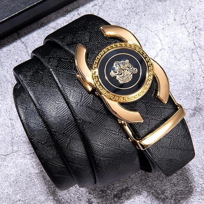 Dubulle Designer Ratchet Belt for Men Leather Fashion Adjustable Automatic Buckle Sliding Removable Dress Casual