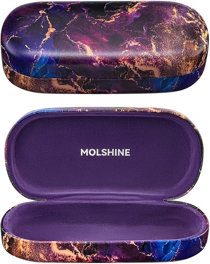 molshine Hard Shell Leather Sunglasses Case,Classic Large Glasses Case for Women Men,Sunglass Eyeglasses