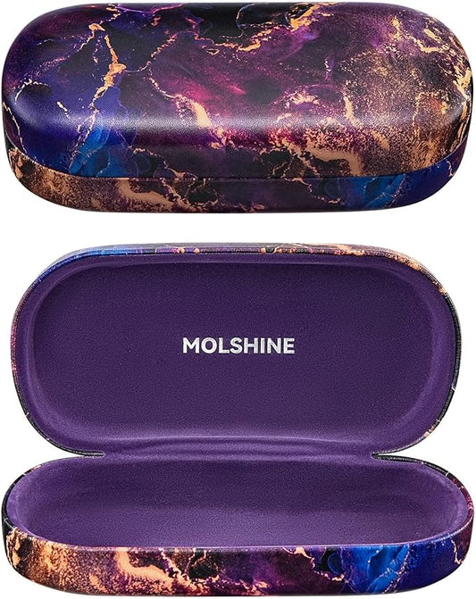molshine Hard Shell Leather Sunglasses Case,Classic Large Glasses Case for Women Men,Sunglass Eyeglasses