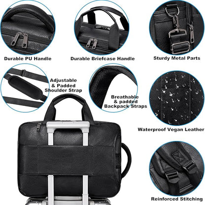 weiatas 3-in-1 Vegan Leather Convertible Laptop Bag for Men Women, Expandable Travel Backpack Work Briefcase Messenger Bag | Convertible, Expandable, Multi-pocket, Waterproof