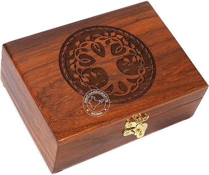 Rosewood Handmade Wooden Urn Tree of Life Engraving Handcarved Jewellery Box for Women-Men Jewel | Home Decor Accents | Decorative Boxes | Storage & Organiser (7" x 5.5" x 3.5", Tree - 7)